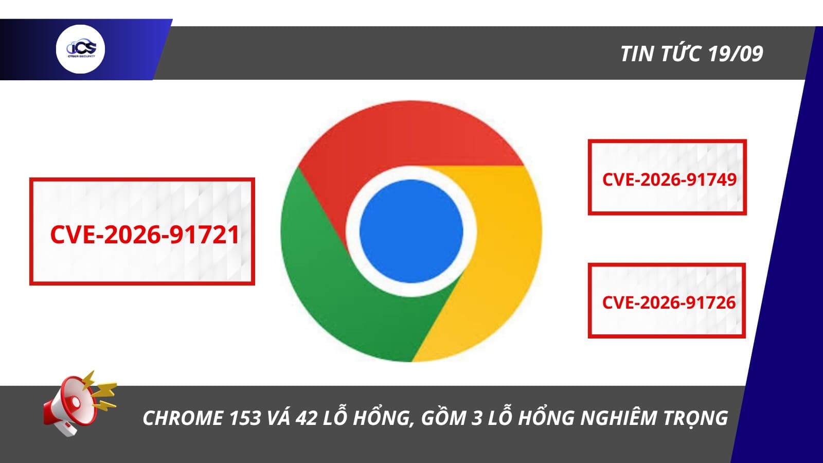 Hình minh họa cho bài viết: BẢN TIN AN NINH MẠNG 19/09/2026
CHROME 153 VÁ 42 LỖ HỔNG, GỒM 3 LỖ HỔNG NGHIÊM TRỌNG